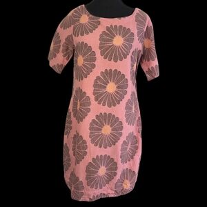 Bombay Paisley Linen Blend Pink Mini Dress With Large Daisy Print Size Med
